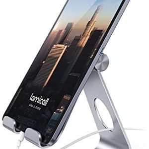 Lamicall Tablet Stand, Adjustable Tablet Holder - Desktop Stand Dock Holder Compatible with 4-13" Tablet Such as iPad Pro 11, 9.7, 10.5, 12.9 Air Mini 4 3 2, Nexus, Tab, Silver