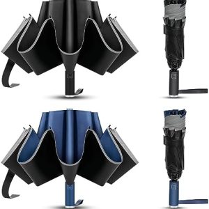 VOUUY 2-Pack Travel Umbrella, Unbreakable 10 RIBS Umbrella, Windproof Umbrellas for Rain & Sun, Automatic, Foldable Reverse Rain Umbrella for Women Men