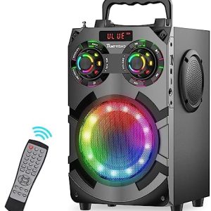 Portable Loud Bluetooth Speakers with Subwoofer, 80W Peak Powerful Large boombox Bluetooth Wireless with Stereo Sound, FM Radio, EQ, Remote, LED Lights, for Home Outdoor Party Holiday Birthday Gifts