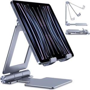 Anozer Tablet Stand, Adjustable & Foldable Aluminium for iPad Stand,Designed for 2022 iPad Air 5/4,for iPad Mini 6/5,for iPad 10.2,for iPad Pro 12.9/11,Portable Monitor, Surface (4-13 inch)-Grey Blue